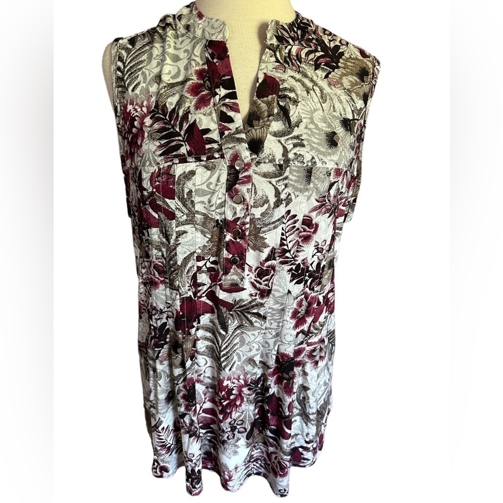 COCOMO 2X Burgundy Gray Plus Size sleeveless women's Pintuck Blouse tunic s…